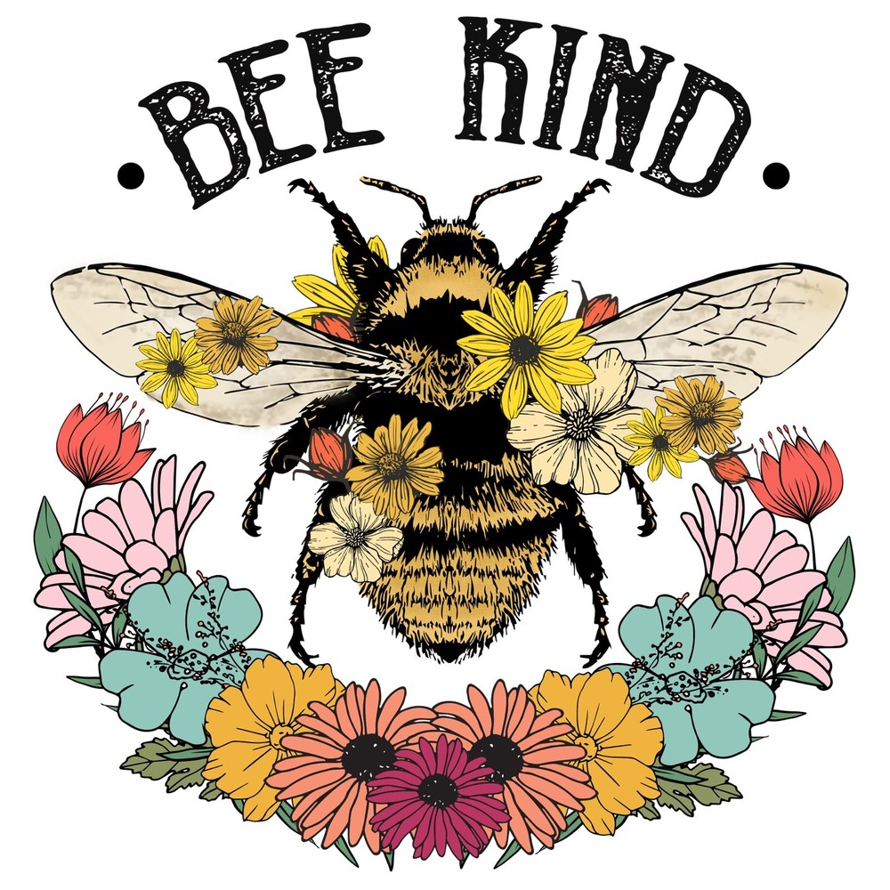3” Be Kind Sticker Bee Flowers Retro Design Colorful