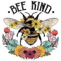 3” Be Kind Sticker Bee Flowers Retro Design Colorful