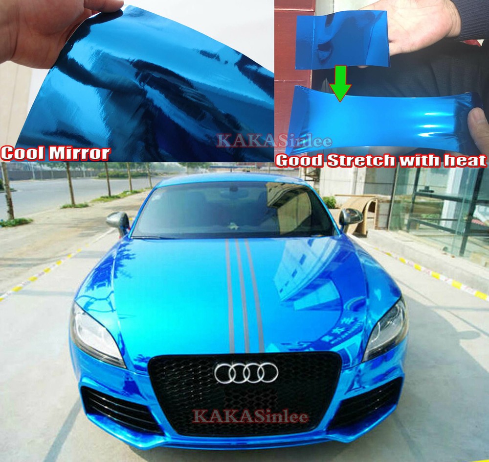 Entire Car Wrap Blue Flexible Reflective Mirror Chrome Metallic Vinyl Sticker US