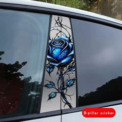 2-piece Beautiful Blue Rose Vinyl Car Creative B-pillar Protective Stickers