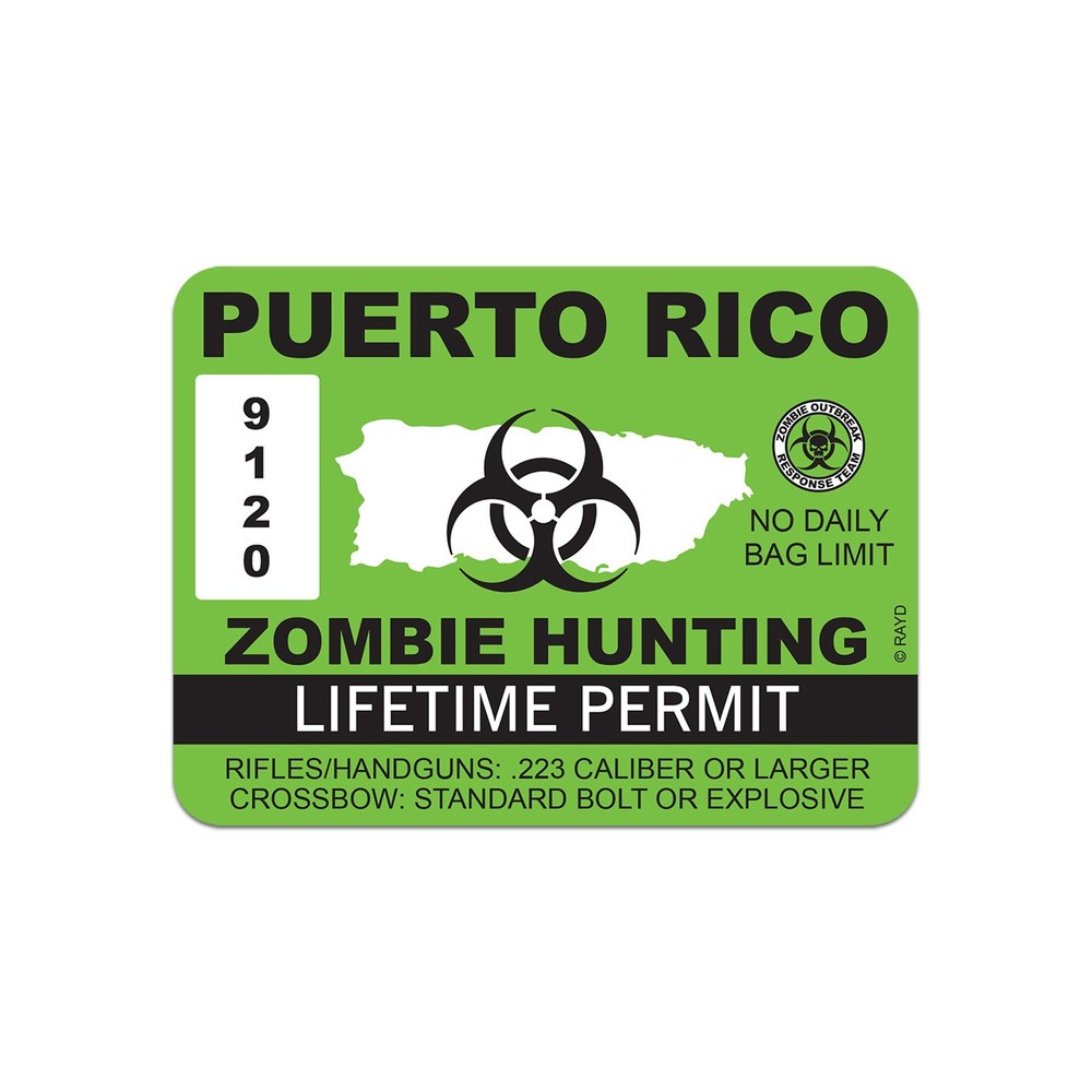 Puerto Rico Zombie Hunting Permit Sticker Decal
