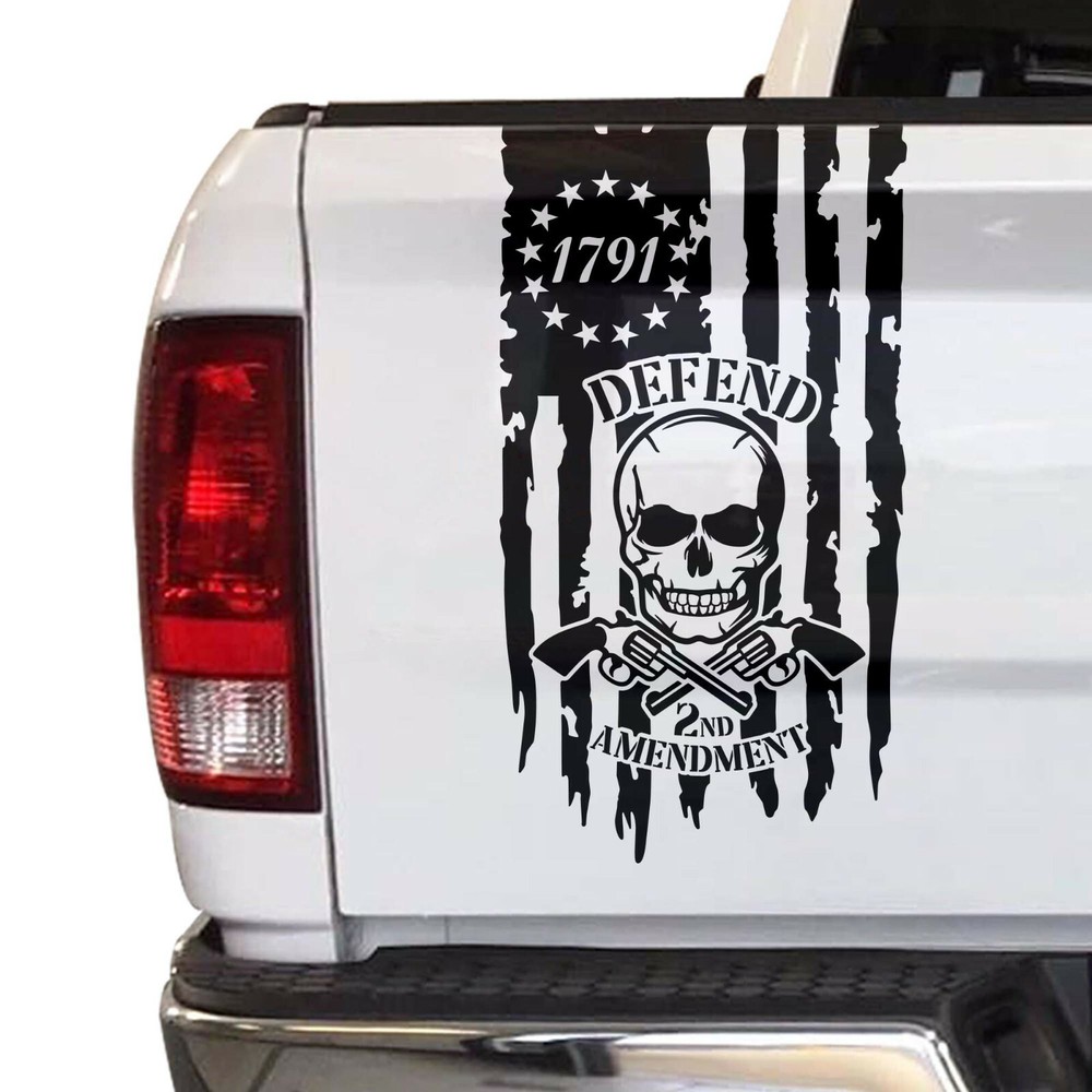 Defend The Second 2nd Amendment Guns Truck Tailgate Vinyl Decal fits most Trucks