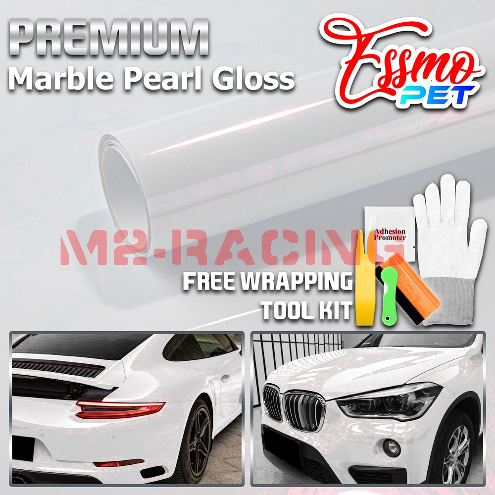 PET Marble Pearl Gloss White Red Car Vehicle Vinyl Wrap Decal Sheet Sticker