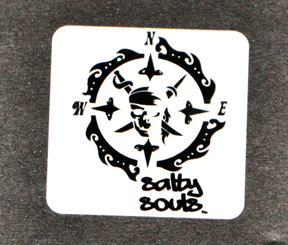 Salty Souls Pirate Skull & Compass Small Sticker Decal Salt Beach Fishing Life