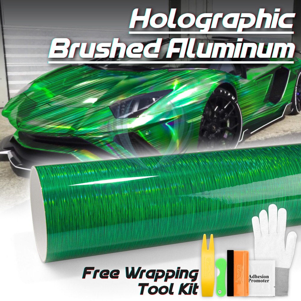 Holographic Brushed Aluminum Emerald Green Rainbow Car Vinyl Wrap Sticker Sheet