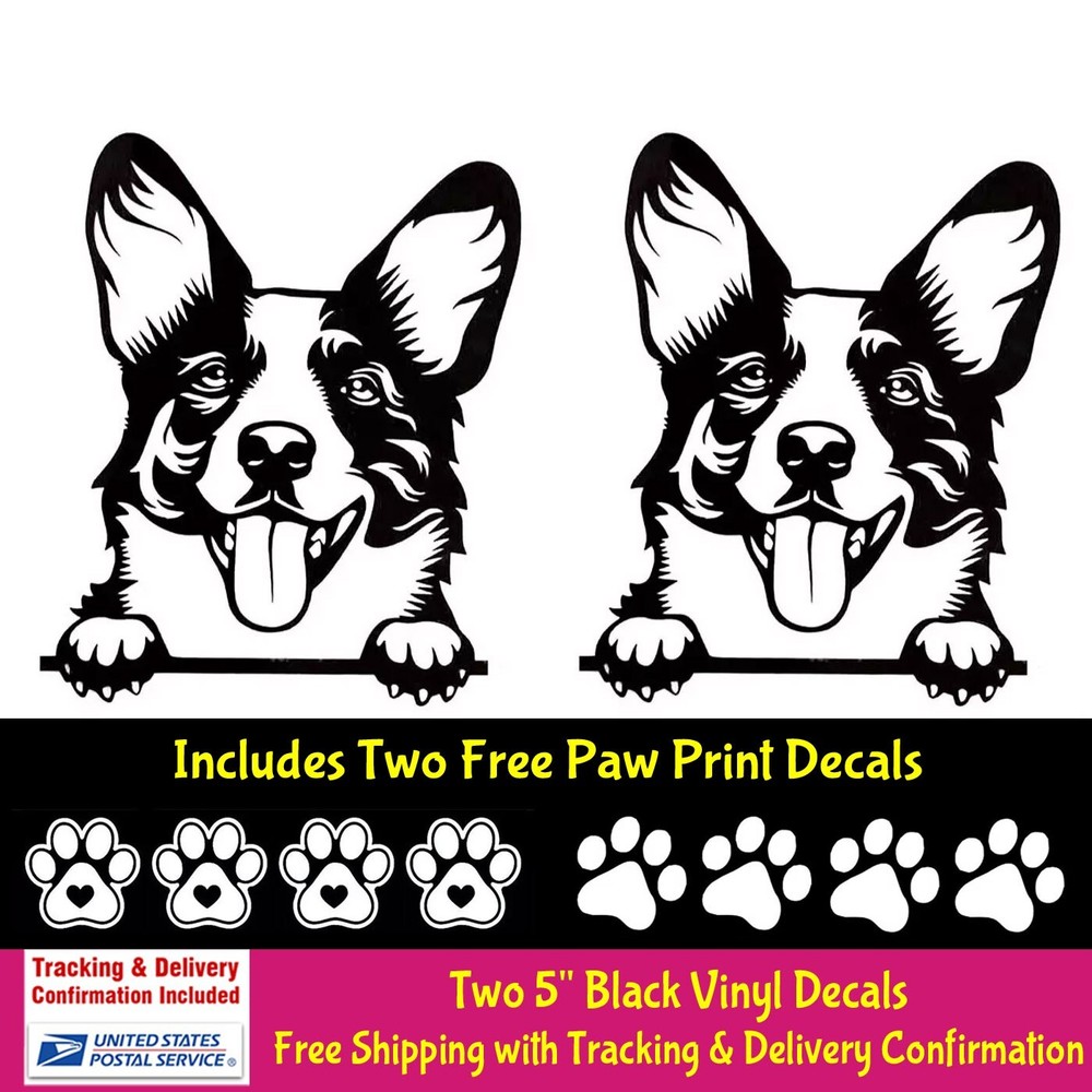 Welsh Corgi Peeking 2 Black Vinyl Decal Car Truck Windows Laptop Camper Notebook
