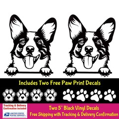 Welsh Corgi Peeking 2 Black Vinyl Decal Car Truck Windows Laptop Camper Notebook