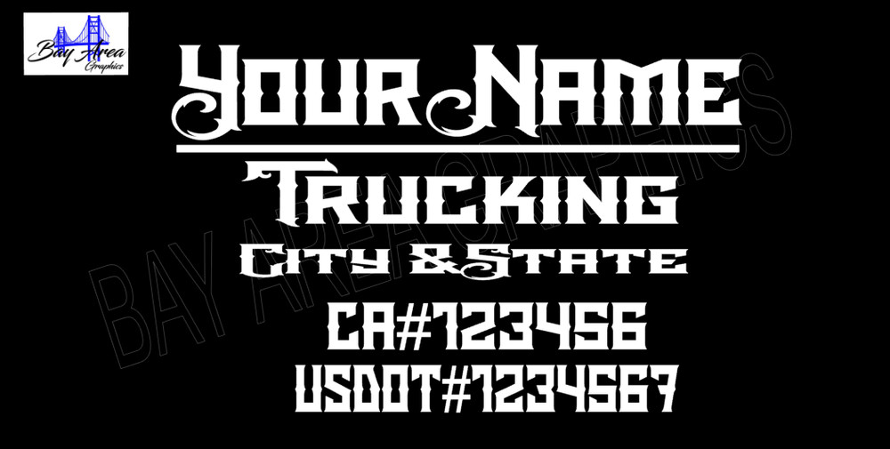 TRAILER TRUCK DOOR DECALS CUSTOM TEXT Gothic Style /ONE COLOR OUTDOOR VINYL X2
