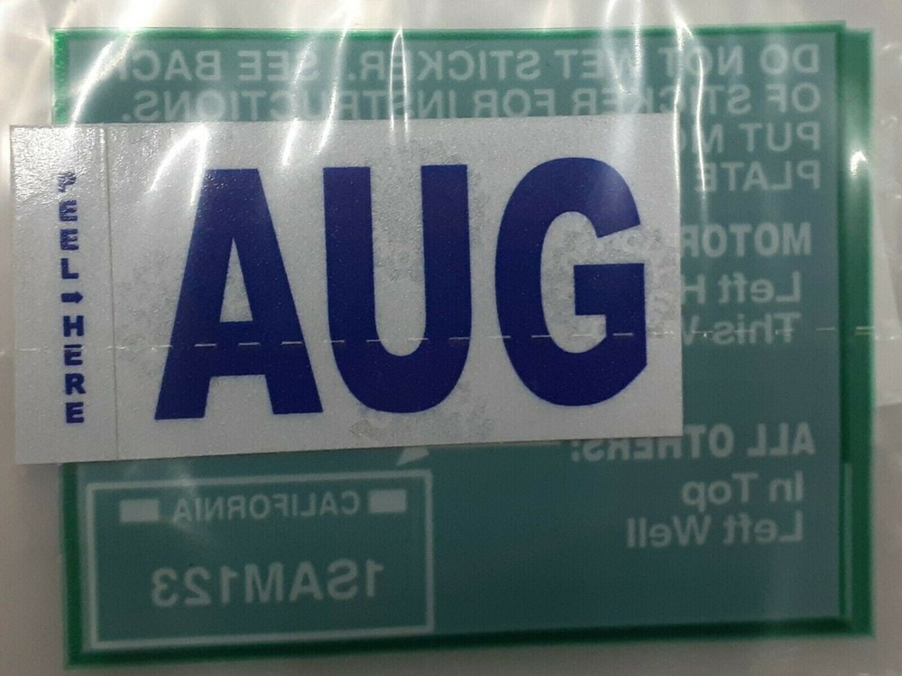 California Month Sticker (August) DMV License Plate Month Sticker Original