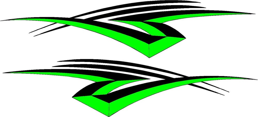 vinyl graphics stripe/ swoosh 2 decal sticker set 5″x22″ green & black