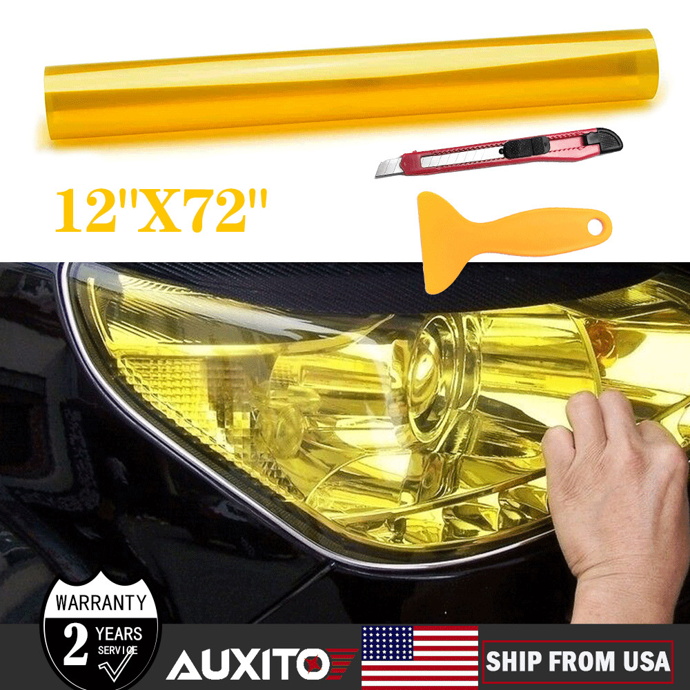 12″X72″ Gloss Tint Headlight Foglight Taillight Vinyl Film Sticker Golden Yellow
