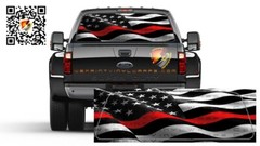 American Flag Black & White Waving Thin Red Line Firefighter Rear Window Perf