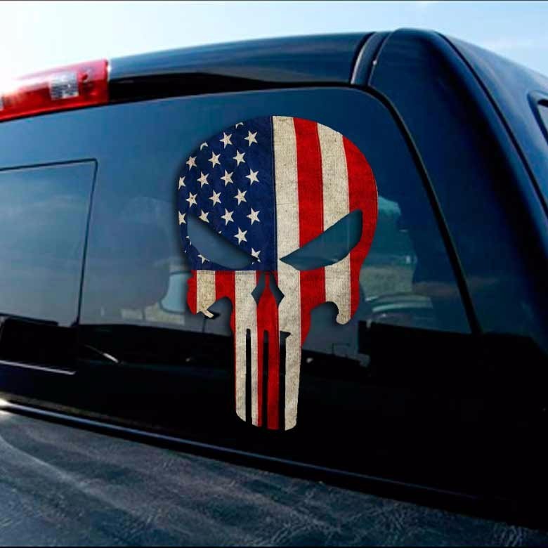 American Flag Punisher Skull Distressed USA Military Super Hero Decal Sticker