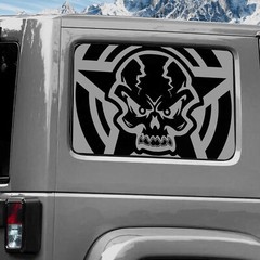 Rear Window Wrap Graphic Decal for Jeep Wrangler 2011-2020 STAR SKULL SILVER