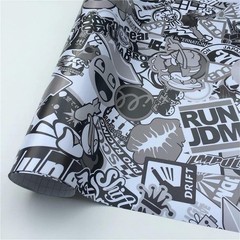 【Sticker Bomb 】Black White Vinyl Wrap Sticker Decals Film Graffiti Cartoon Sheet