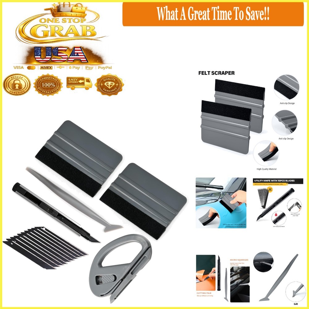 Vehicle Vinyl Wrap & Window Tint Tool Kit with Felt Squeegee Utility Knife