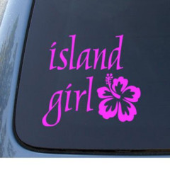 ISLAND GIRL Hawaii Hibiscus Car Truck Notebook Vinyl Decal Sticker Color Pink