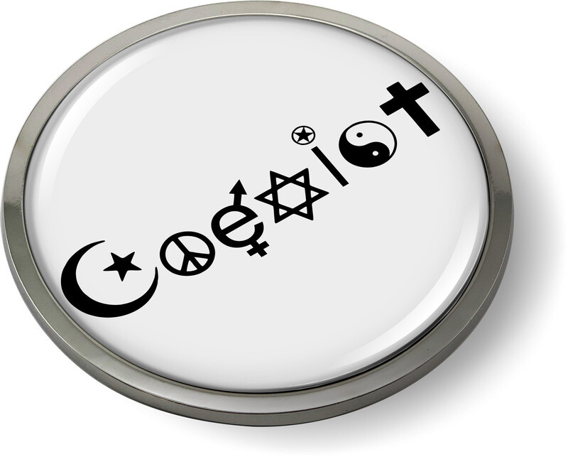 COEXIST 3D Domed Emblem Badge Car Sticker METAL Chrome Bezel ROUND 3 3/8″
