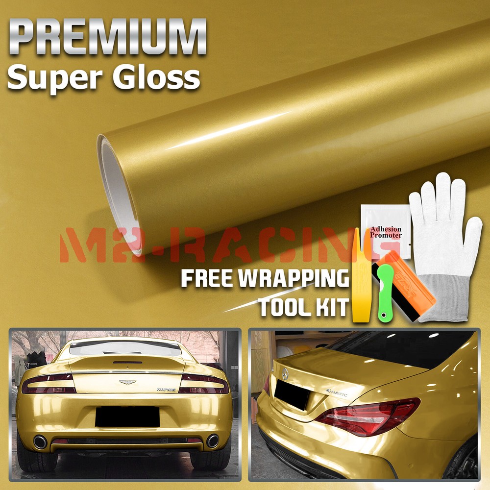 High Gloss Gold Glossy Car Vinyl Wrap Sticker Decal Sheet Film DIY Air Release