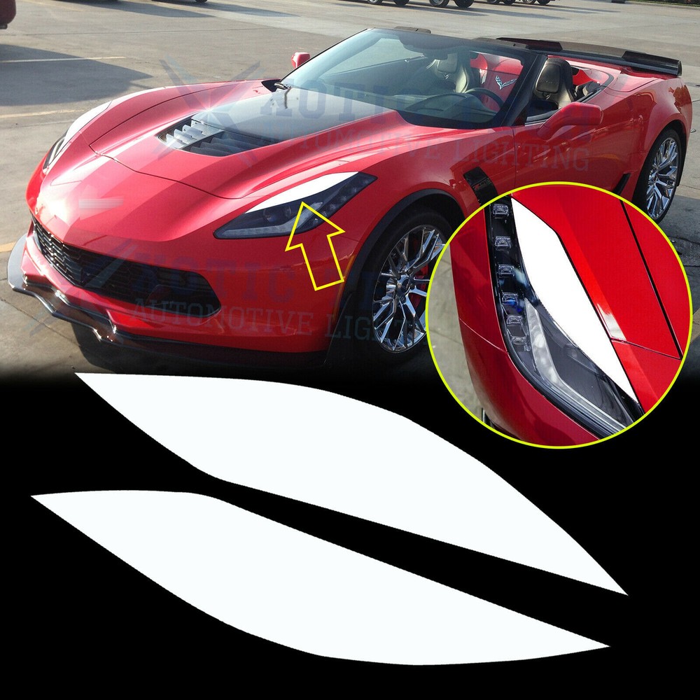 Headlight Eyelid Cover Trim Decal Overlays White for Chevy Corvette C7 2014-2019