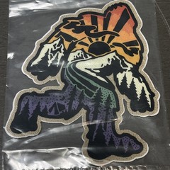 Atomic Child Sasquatch Vinyl Sticker Bigfoot Mountain Sunset All Weather USA Mad