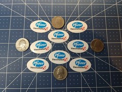 8PCS PFIZER VACCINATED STICKERS. MADE IN USA.