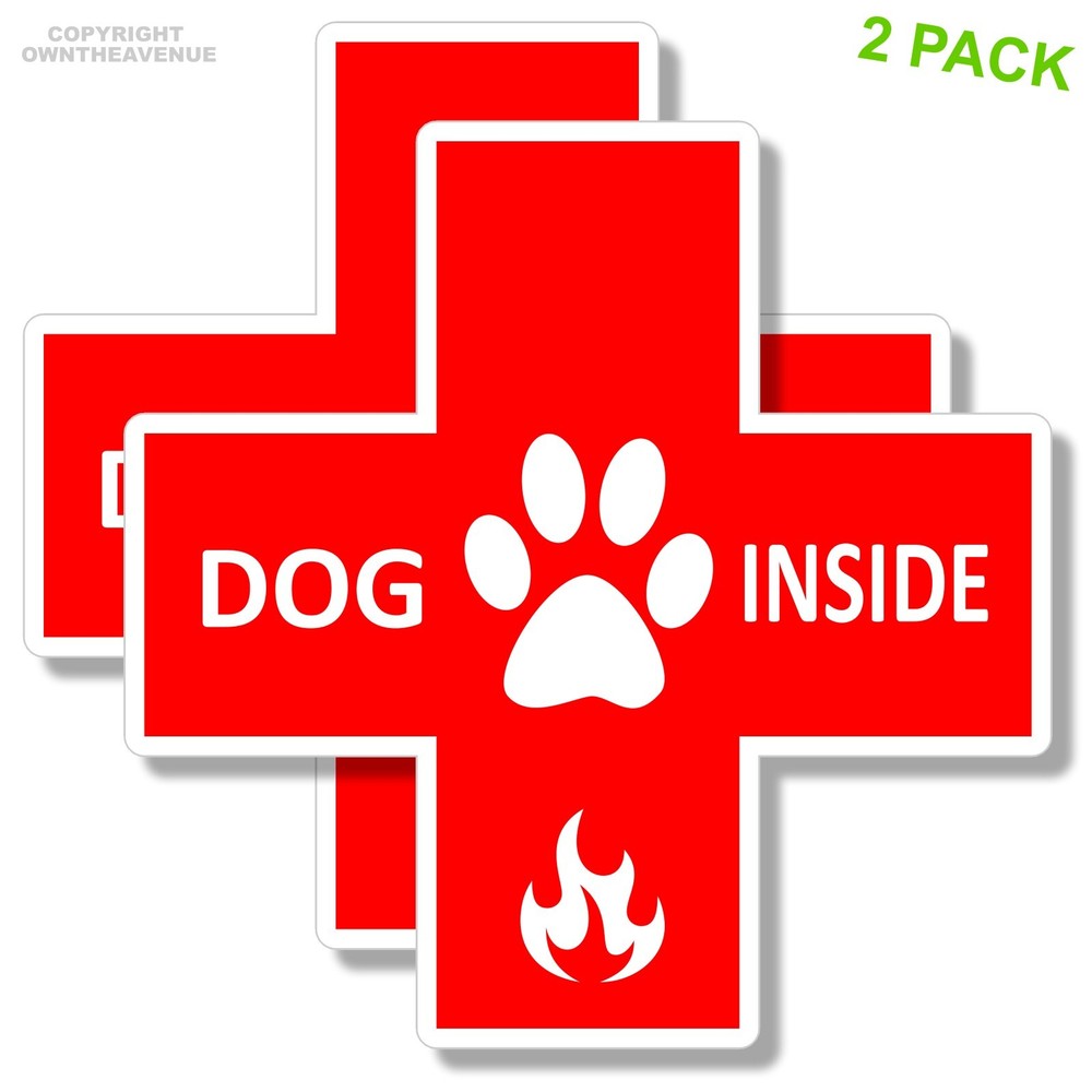 2x Dog Inside Fire Emergency Pet Laptop Bumper Car Truck Vinyl Sticker Decals 3″