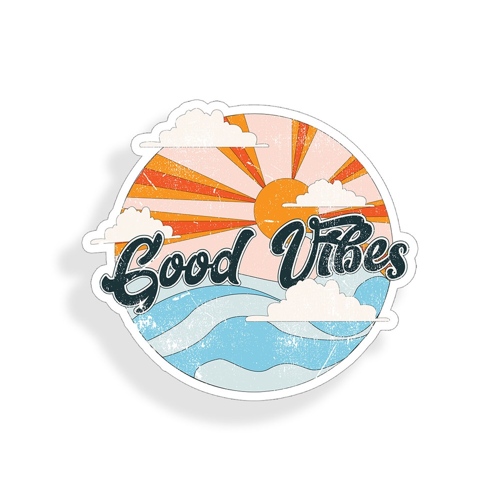 Good Vibes Sticker Ocean Beach Laptop Cooler Cup Retro Car Window Bumper Decal