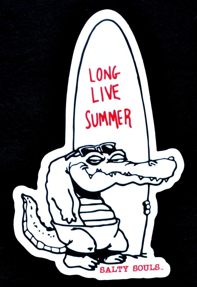 Salty Souls Gator with Surfboard Sticker Decal Salt Beach Surfing Fishing Life