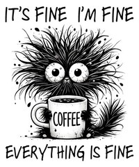 Coffee Phone Sticker (2 Inch) Coffee Addicted Cat Everything Is Fine