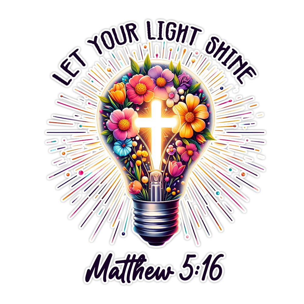 Let Your Light Shine Christian Matthew Lightbulb Bumper Sticker Vinyl Decal 5″