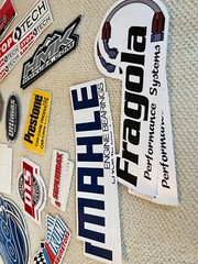 Lot of 28 Racing Bumper Stickers HMK, Stop Tech, & many more. All have doubles.