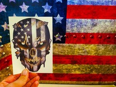 Durable American Flag Skull Decal with Glitter & Reflective Eyes – 6.5 Inch