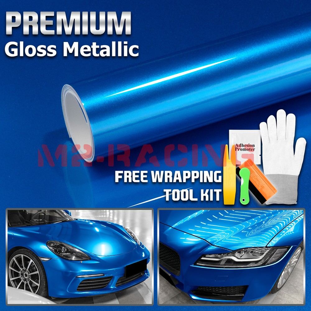 Premium Sky Blue High Gloss Metallic Glossy Sticker Decal Vinyl Wrap Air Free