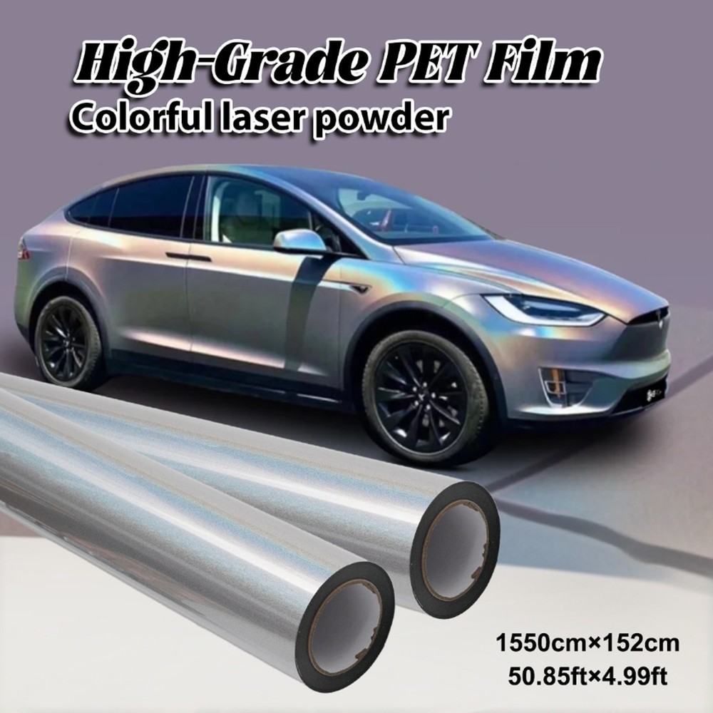 5FTx50FT PET Iridescent Laser Silver Vinyl Wrap US Stock Gloss Metallic Car Wrap
