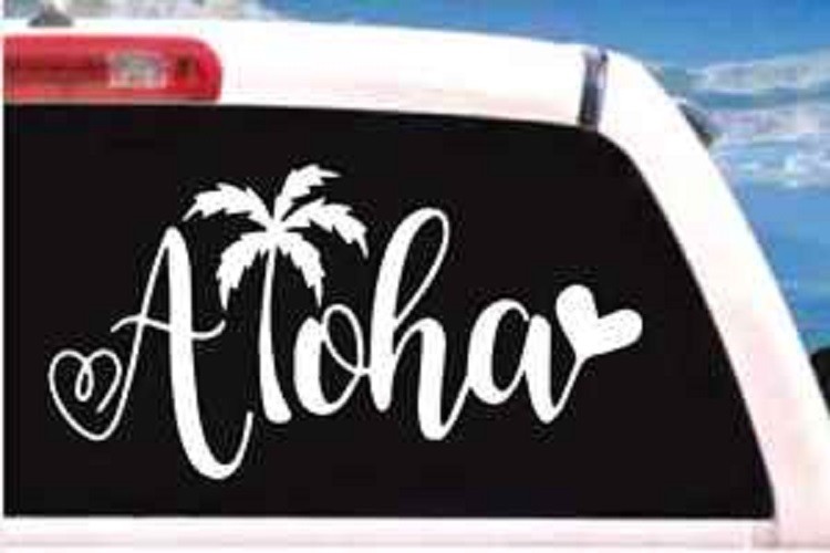 ALOHA HEART HAWAIIAN Vinyl Decal Sticker – Car Truck Window Wall SUV laptop