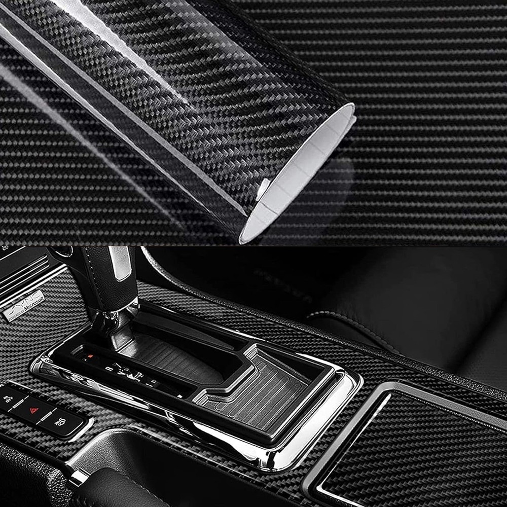 6D Gloss Black Carbon Fiber Vinyl Wrap Waterproof PVC Car Interior Exterior Film