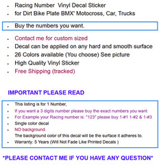 6″ Racing Numbers Vinyl Decal Sticker for Dirt Bike Plate Motocross Car RN2