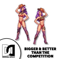 Pinup Girl Sticker Vinyl Decal Tan Cowboy Hat Cabaret Girl 2 Pack P198