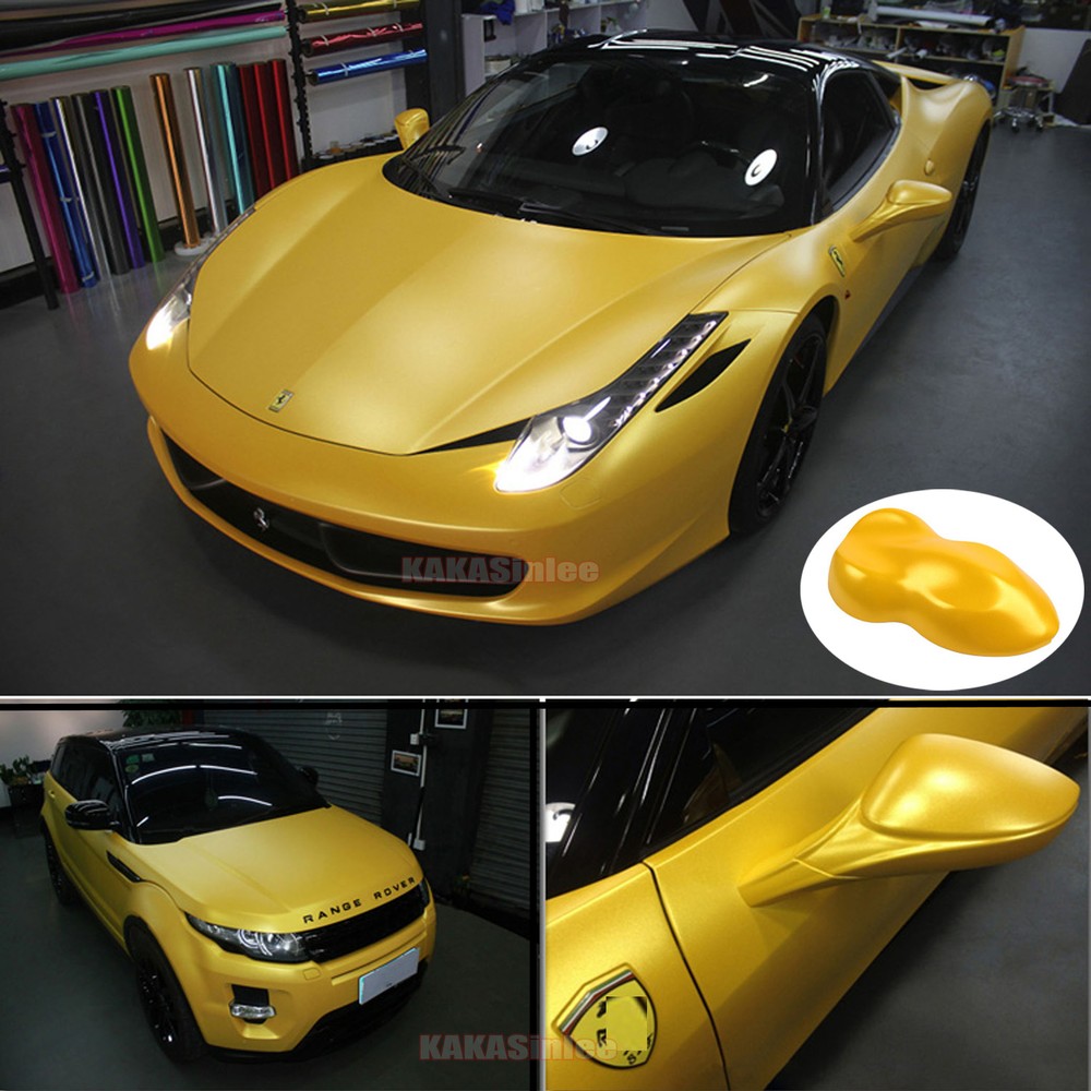 50FT X 5FT Full Car Wrap Yellow Pearl Metal Satin Matte Chrome Vinyl Sticker US