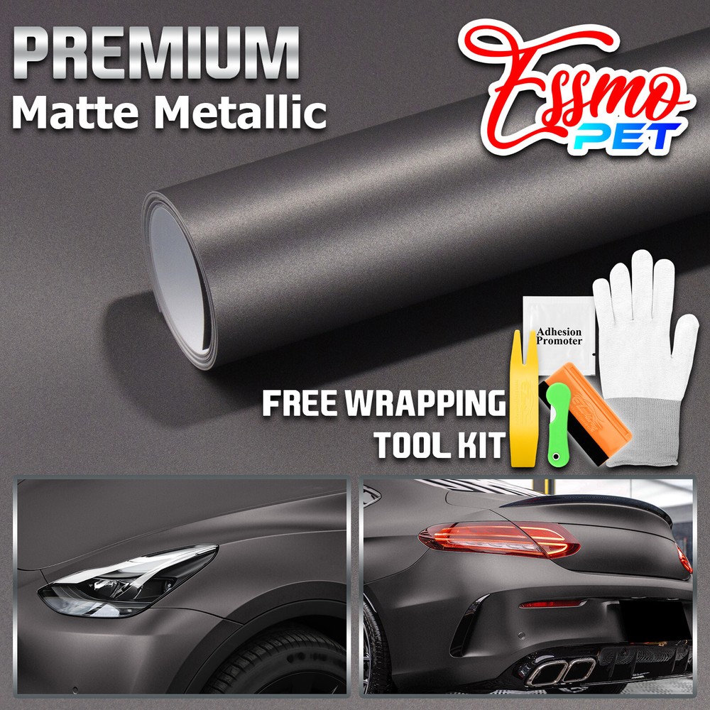 ESSMO PET Matte Metallic Selenite Gray Car Vehicle Vinyl Wrap Decal Sticker