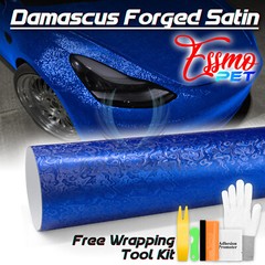 PET Damascus Steel Forged Carbon Fiber Royal Blue Car Vinyl Wrap Decal Sticker