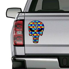 Autism Awareness Punisher Skull Sticker Decal Autistic Child Puzzle Ribbon USA