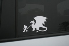 Bigfoot walking his pet Dragon die-cut sticker, Buy 2 get 1 FREE offer!
