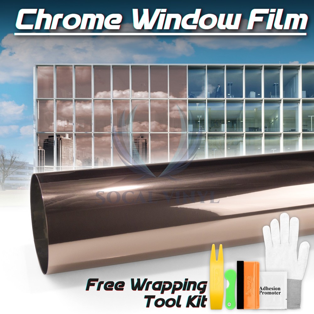 Rose Gold Chrome Window Tint One Way Mirror Film UV Heat Reflective Home Office