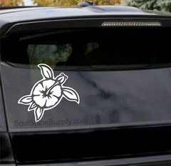 Hibiscus Flower Turtle Decal Sticker – Waterproof Vinyl – Die Cut Cute Sea