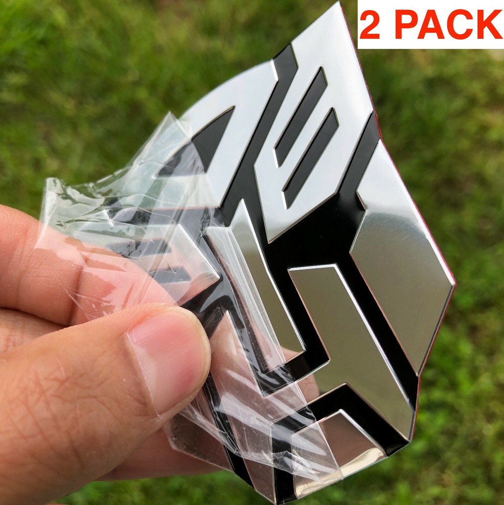 (2 PACK) ALUMINUM Transformers Autobots Optimus Prime Car Sticker Decal Emblem