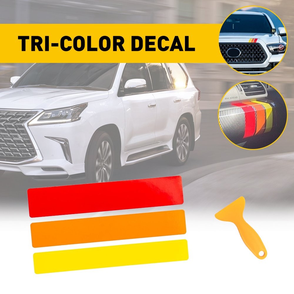 Classic Tri-Color Stripe Decal Sticker For Toyota/Lexus Red Orange Yellow 3pcs