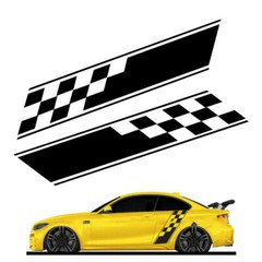 Car Body Side Plaid Graphic Racing Sports Long Stripes Self-Adhesive Trim Decals