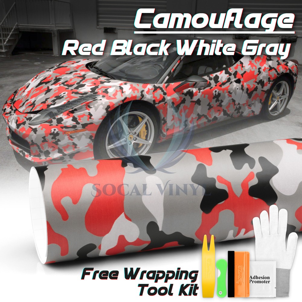 Premium Red Black White Gray Camouflage Desert Vinyl Sticker Wrap Decal Steet